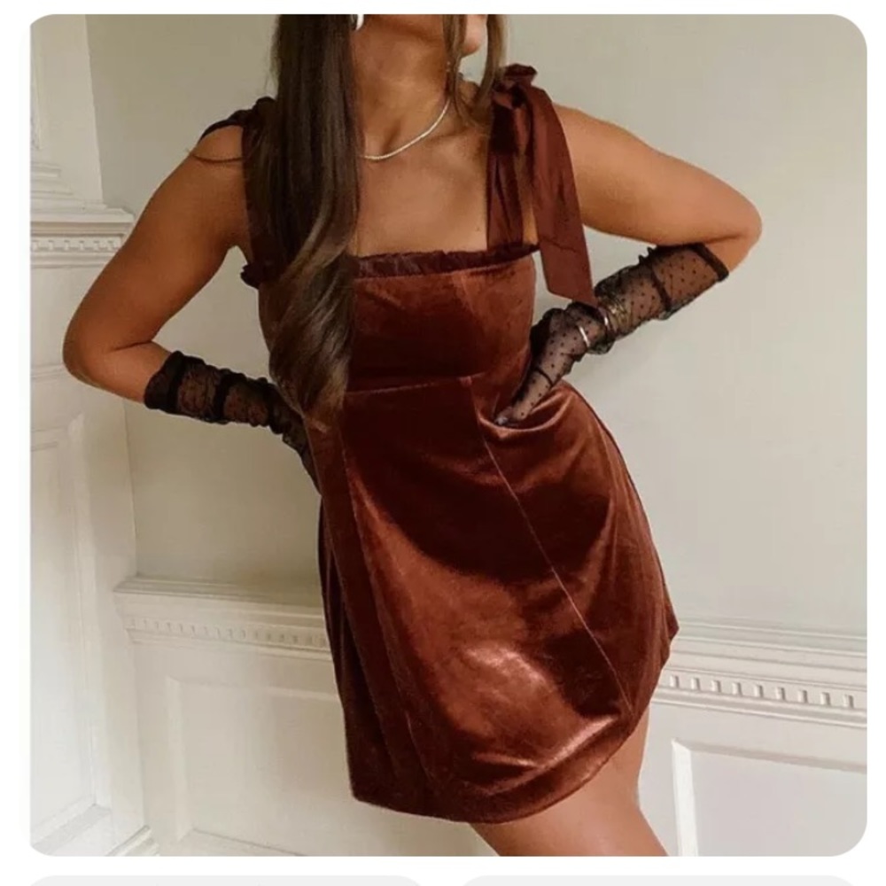 Danielle Bernstein chocolate brown dress velvet, medium